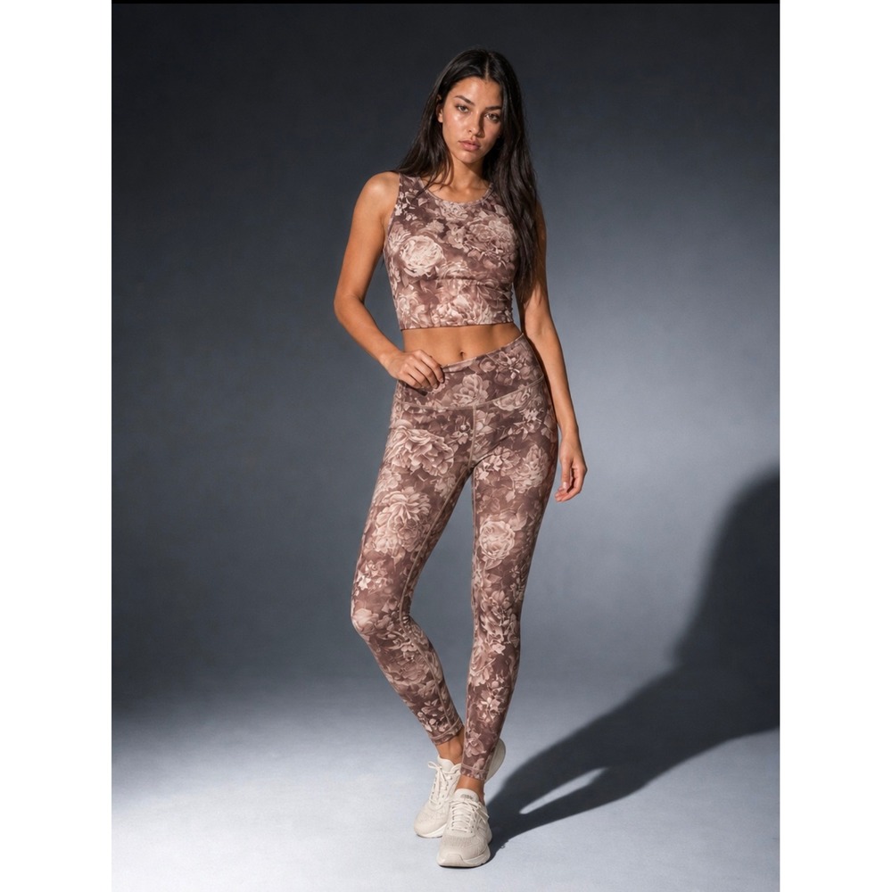 Athleta Matching Set: Conscious Crop Top-M & Elation Printed High Rise Tights-S